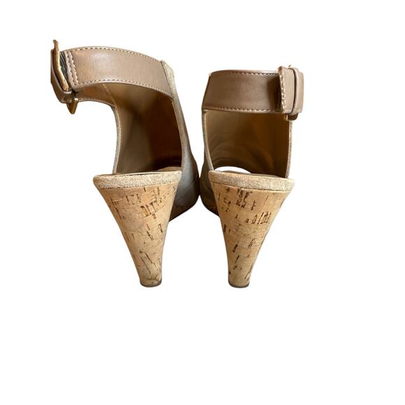 Nine West Open Toe Sling Back Wedge Ankle Booties Tan 6.5 - Picture 4 of 6